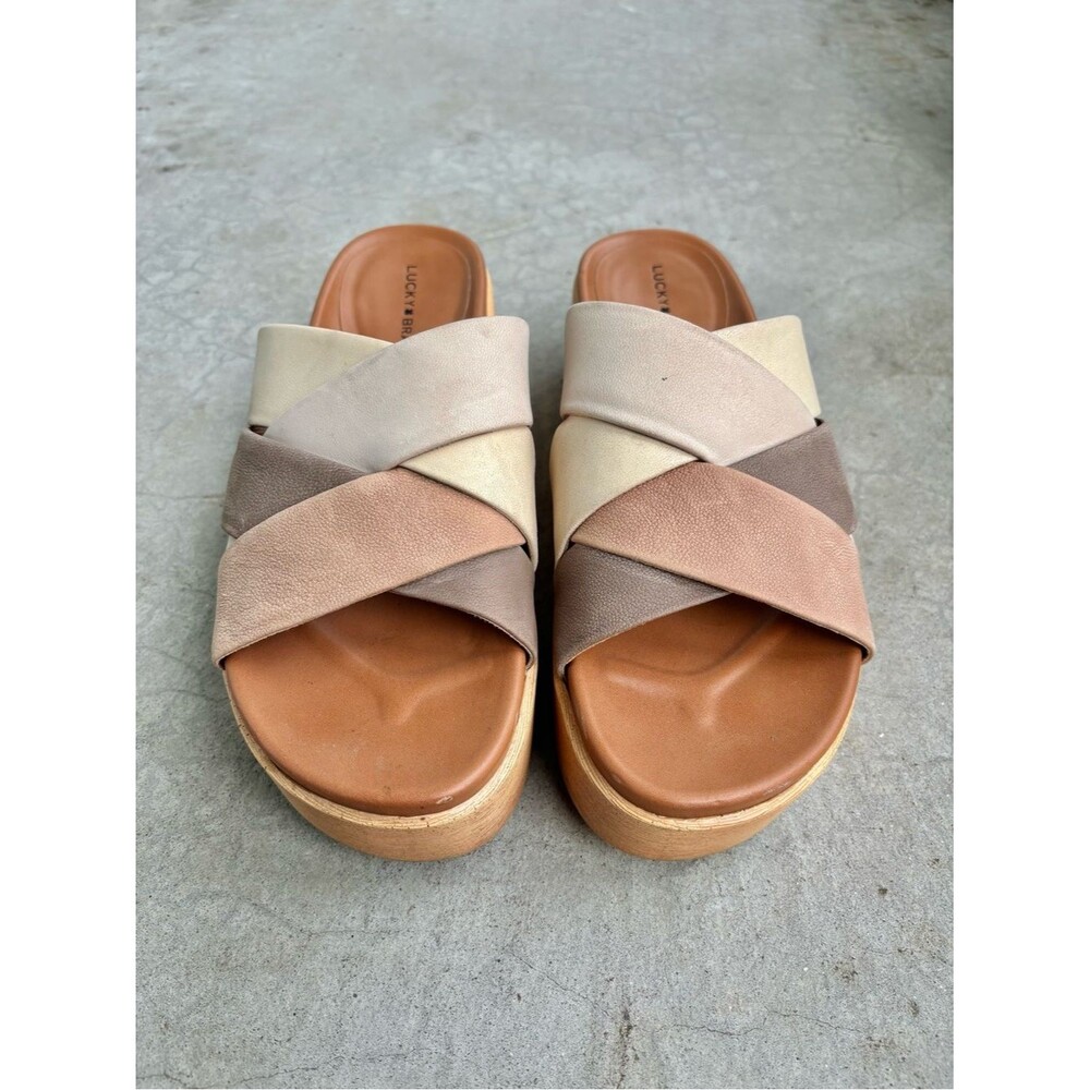 Lucky Brand Dikona Woven Leather Platform Sandals • Boho Wedge Slides • Size 8 - Picture 9 of 11